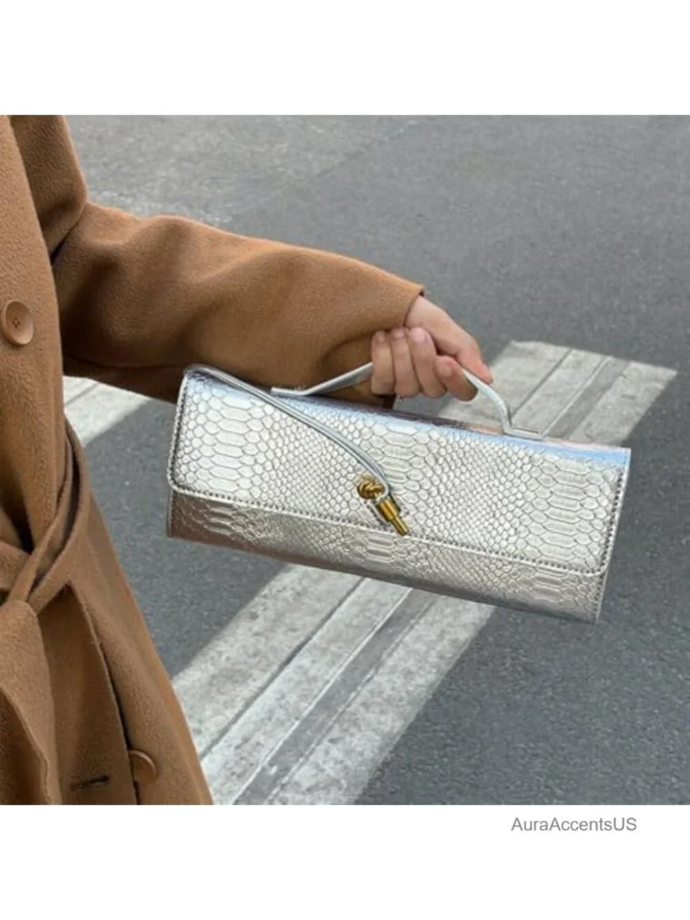 Vegan PU Leather Evening Clutch with Detachable Strap, 3-in-1 Convertible